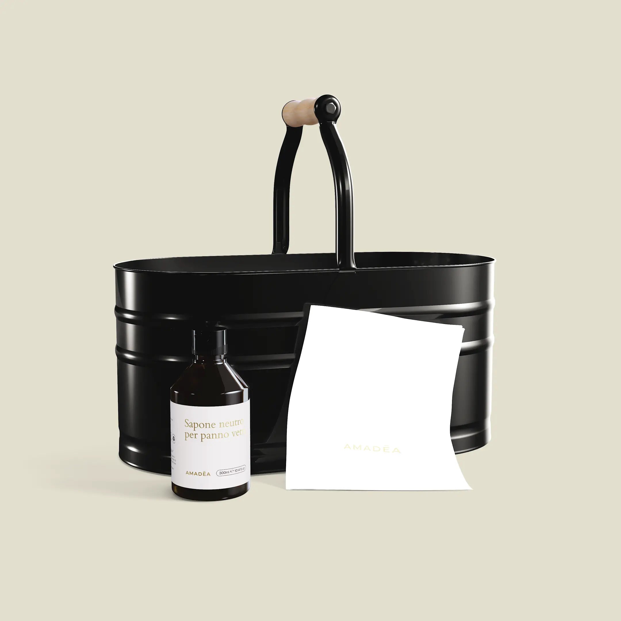 Kit Caddy Nero - Cestello + Panno Vetri + Sapone Neutro