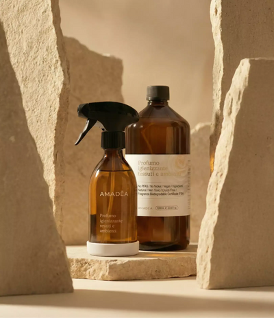 Kit Profumo "Cotone di Camelia" igienizzante tessuti e ambienti 300ml + 1 Litro AMADĒA HOME