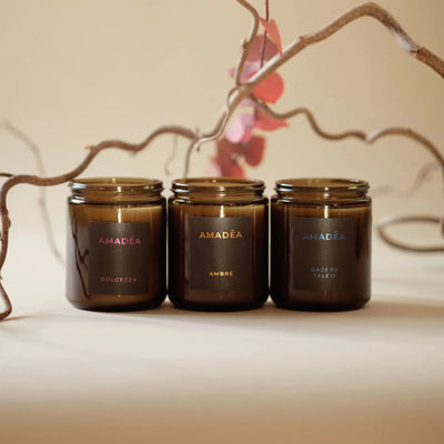 Kit 3 Candele Amadēa - "Dolcezza" + "Ambrè" + "Baci di Talco" AMADĒA HOME